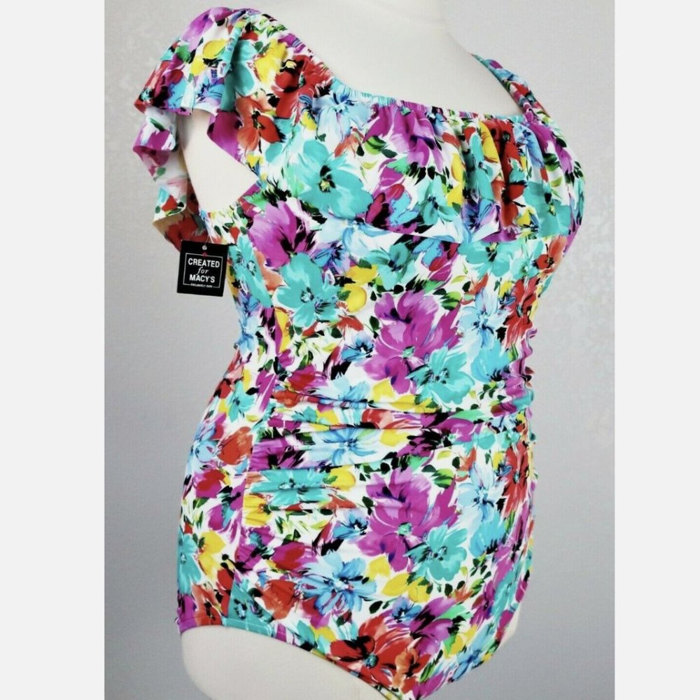 Swim Solutions 22W One Piece Off The Shoulder Or With Straps Tummy Control - Picture 3 of 8